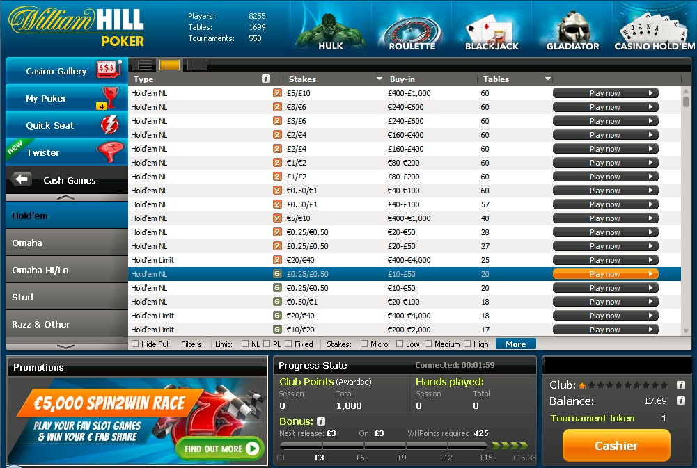 William Hill Poker Lobby