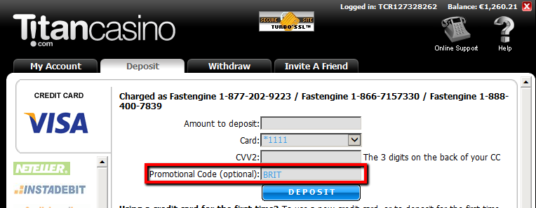 Titan Casino BRIT bonus code